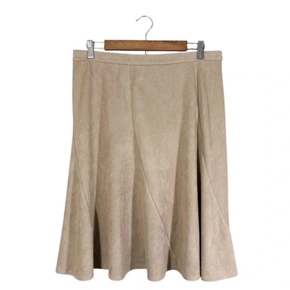 Christopher & Banks Flare Skirt Tan Brown Faux Suede Pull On Stretch Waist, M